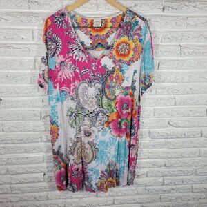 Soma XXL Plus Size Nightgown Pink Blue Floral V-Neck Short Sleeve FLO275XE
